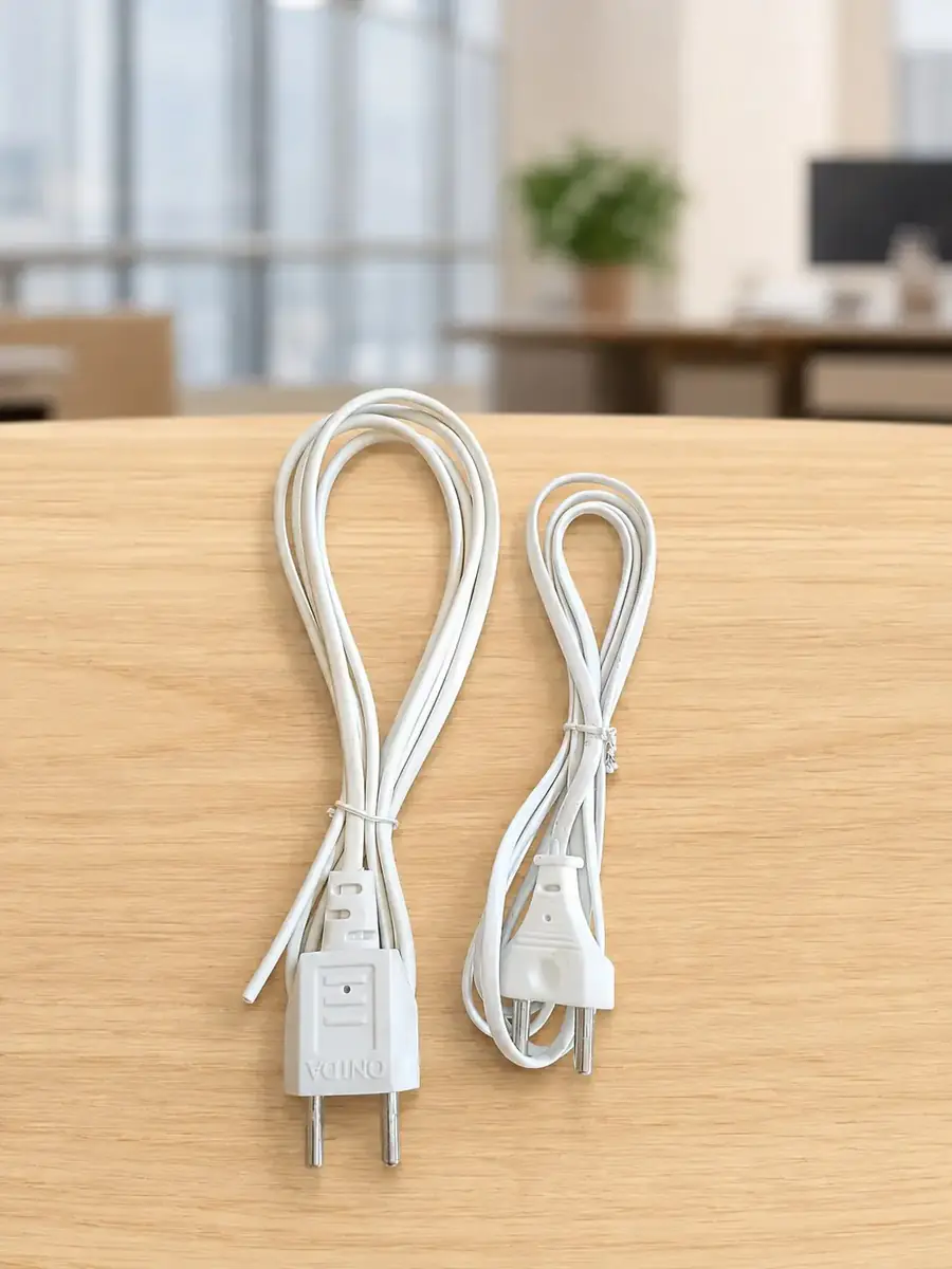 White 2-pin LED mirror power wire available in different lengths and plug designs